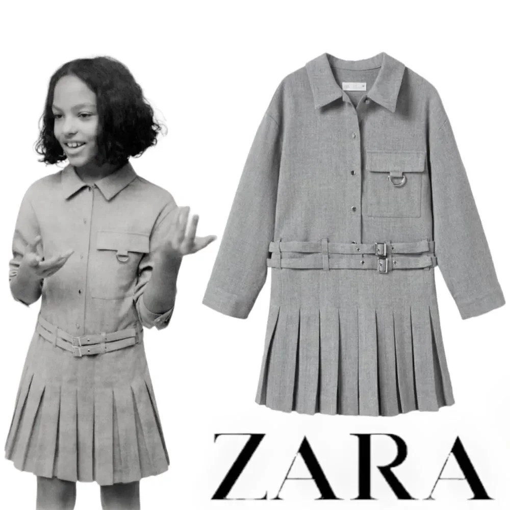 ZARA Kids | Gray | DOUBLE BELT BOX PLEAT DRESS